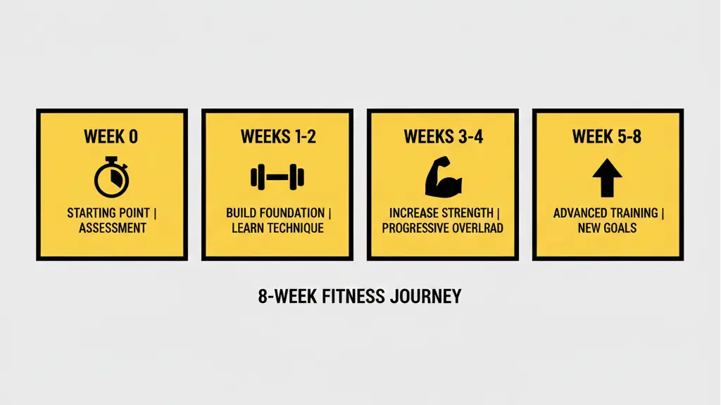 8-week beginner strength training roadmap infographic with weekly phases