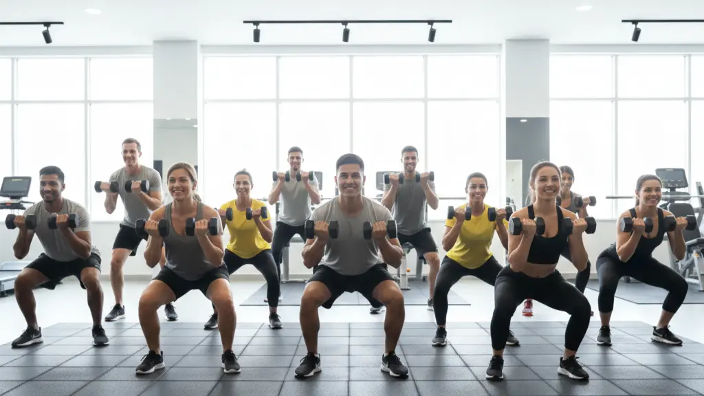 People exercising together in a group workout session